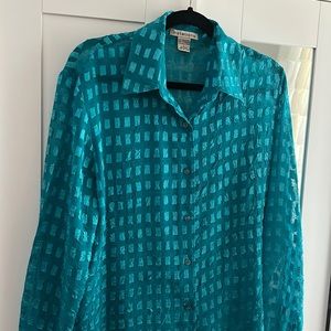 Notations blue button down blouse size L